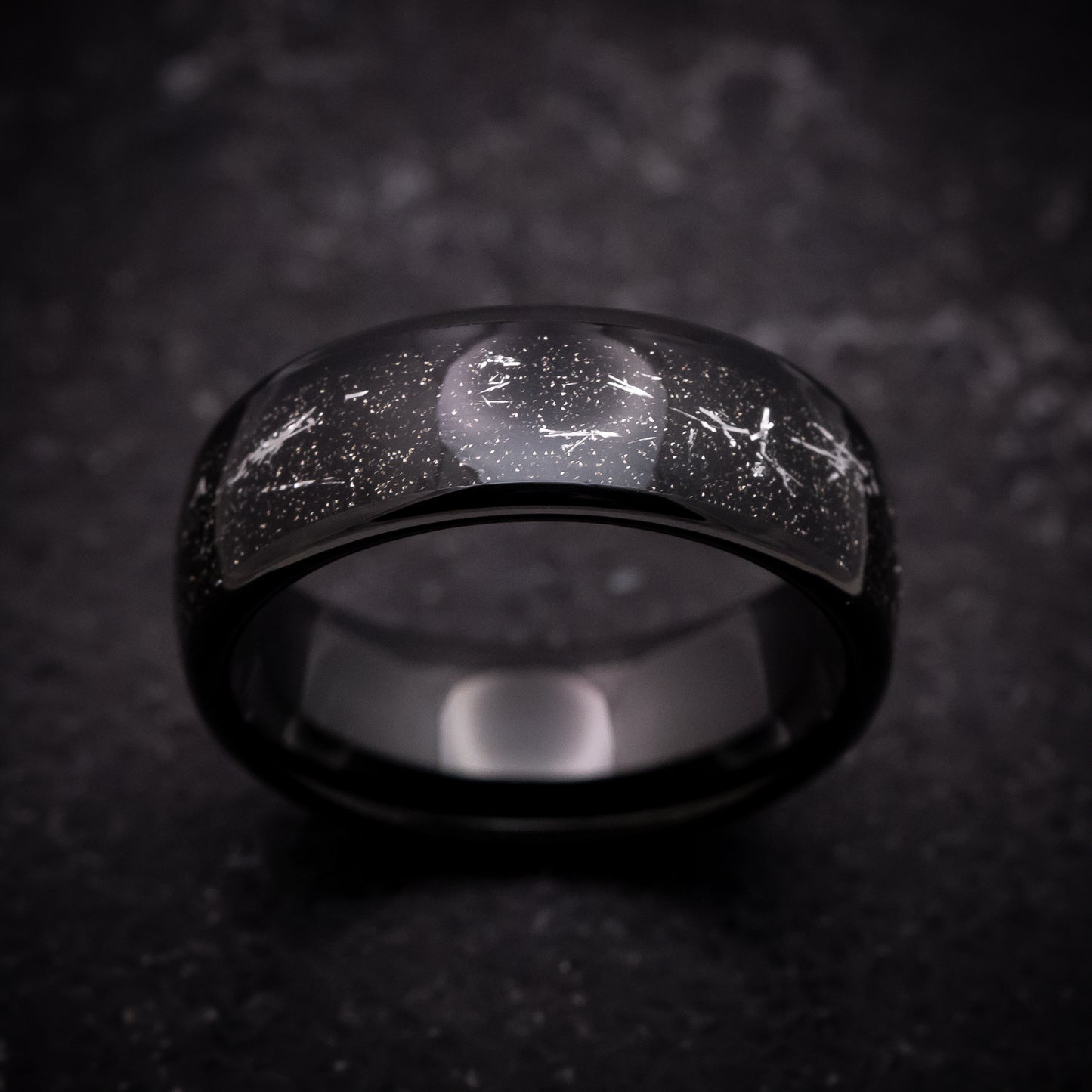 Black Tungsten Ring with Black and Silver Galaxy Inlay