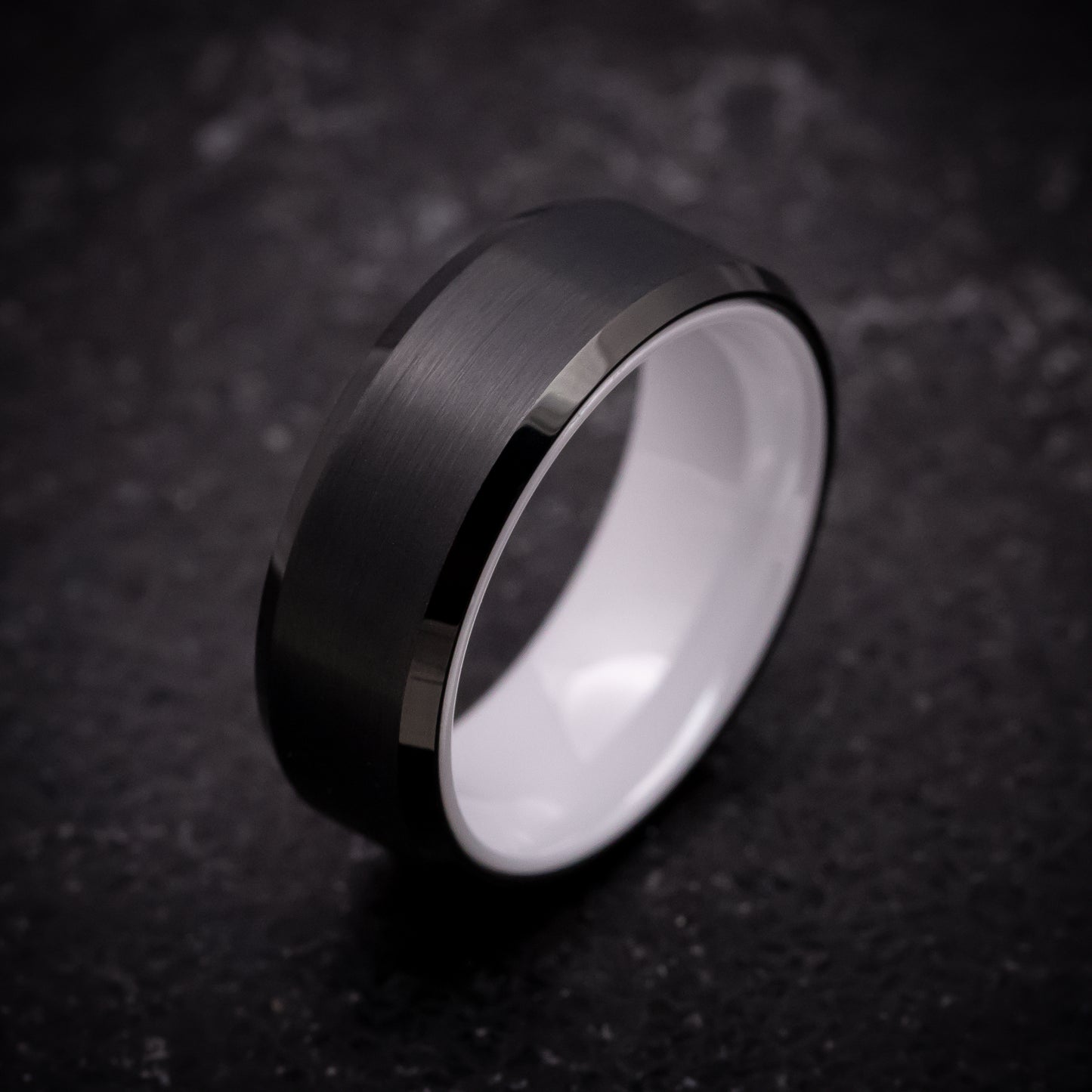 Black Tungsten Ring with White Ceramic Sleeve