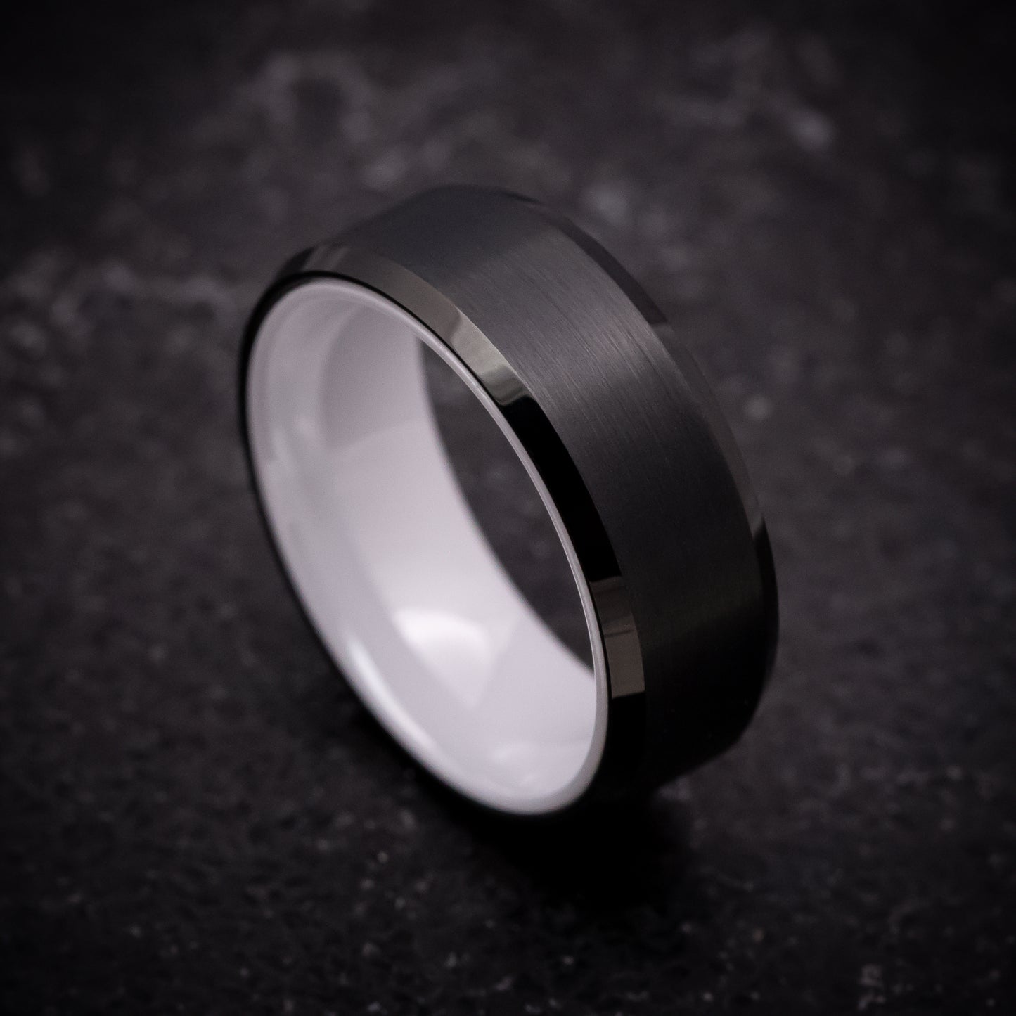 Black Tungsten Ring with White Ceramic Sleeve