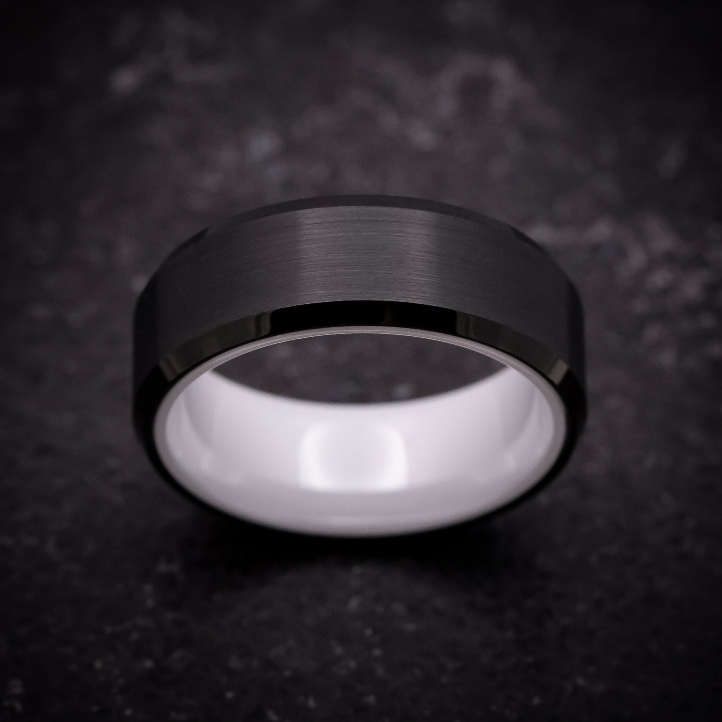 Black Tungsten Ring with White Ceramic Sleeve