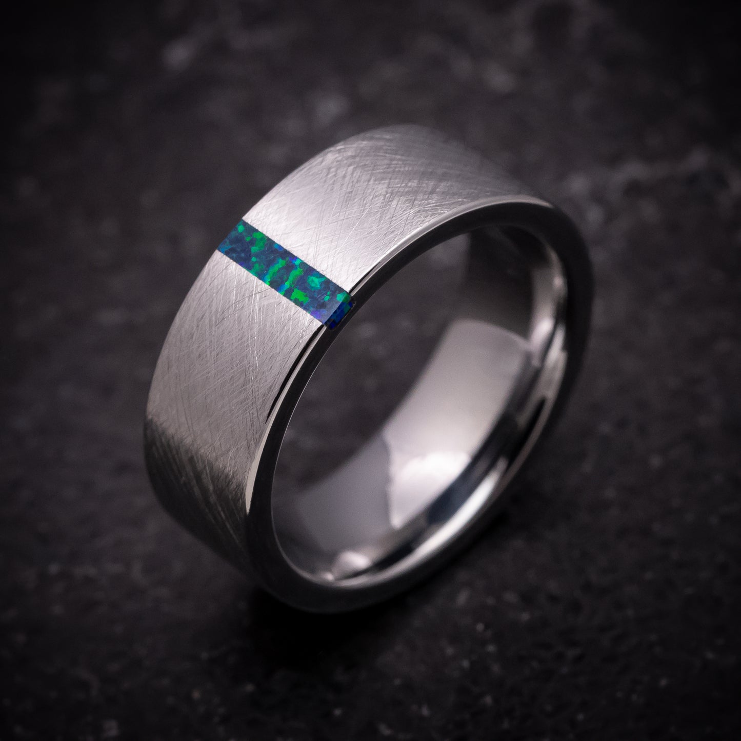 Tungsten Ring with Opal Vertical Inlay