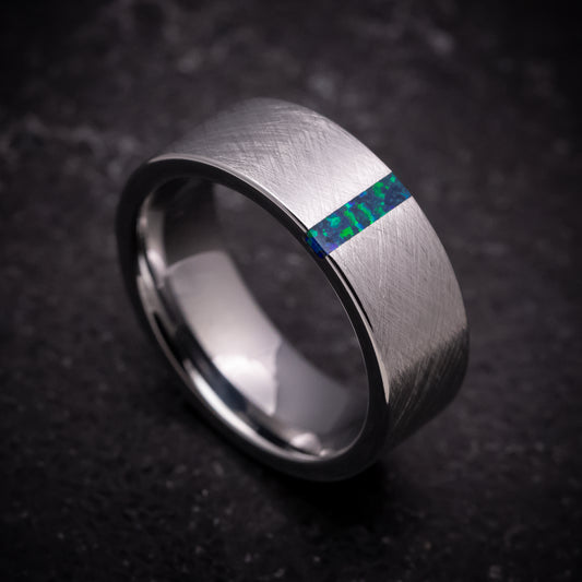 Tungsten Ring with Opal Vertical Inlay