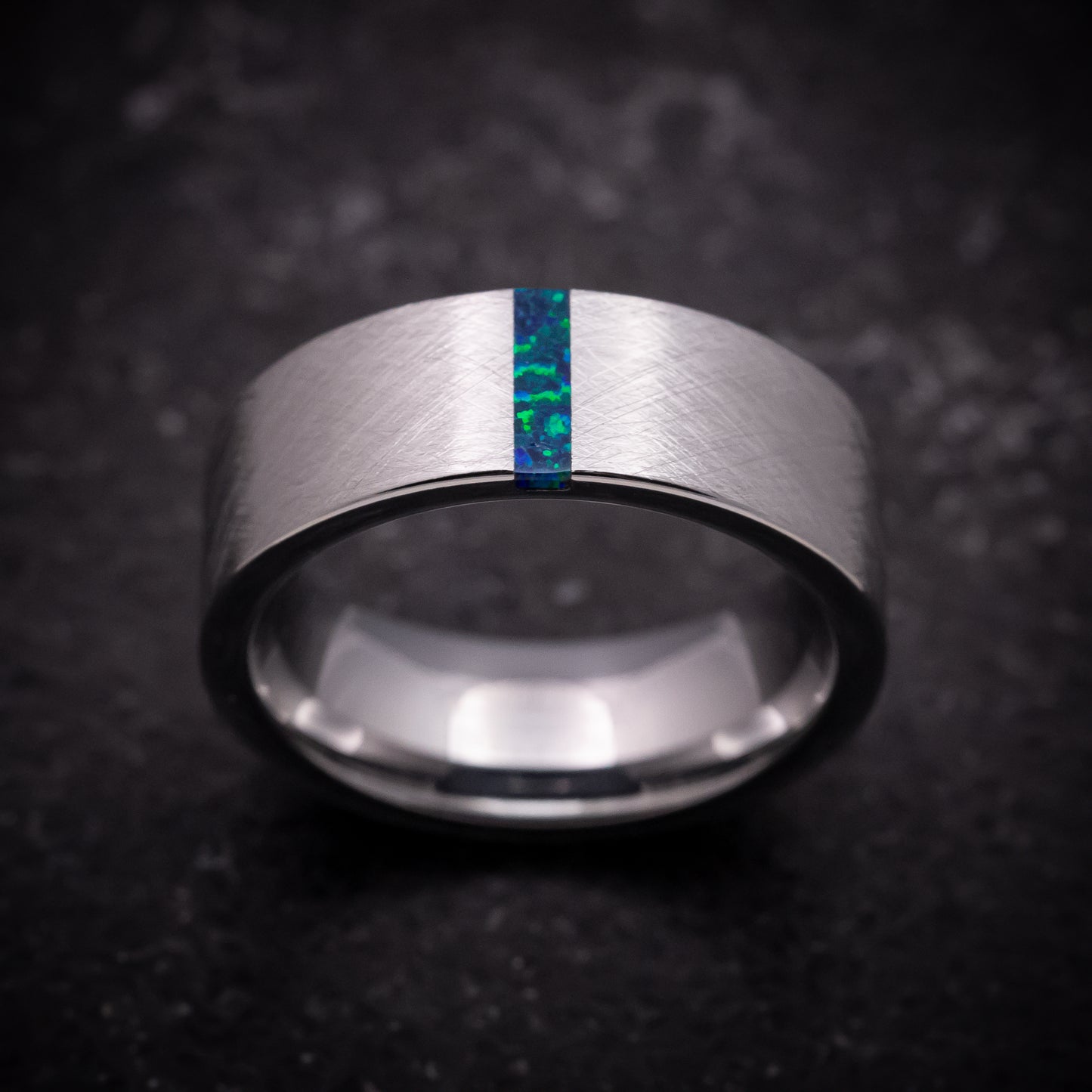 Tungsten Ring with Opal Vertical Inlay