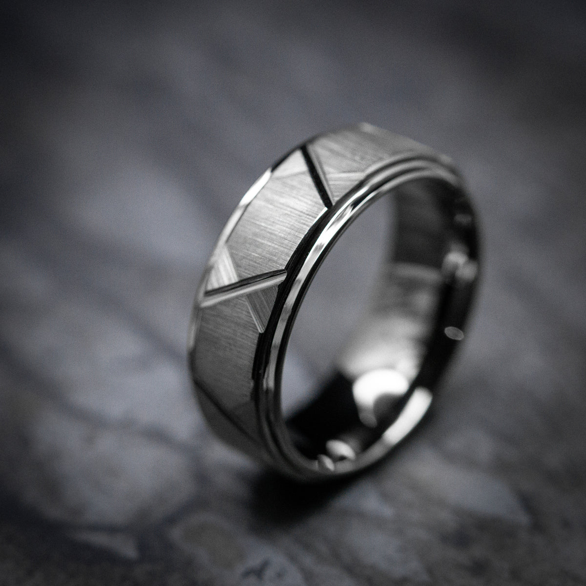 Metal Patterned Rings Gun Metal Tungsten Ring with Geometric Pattern – Anthem Rings