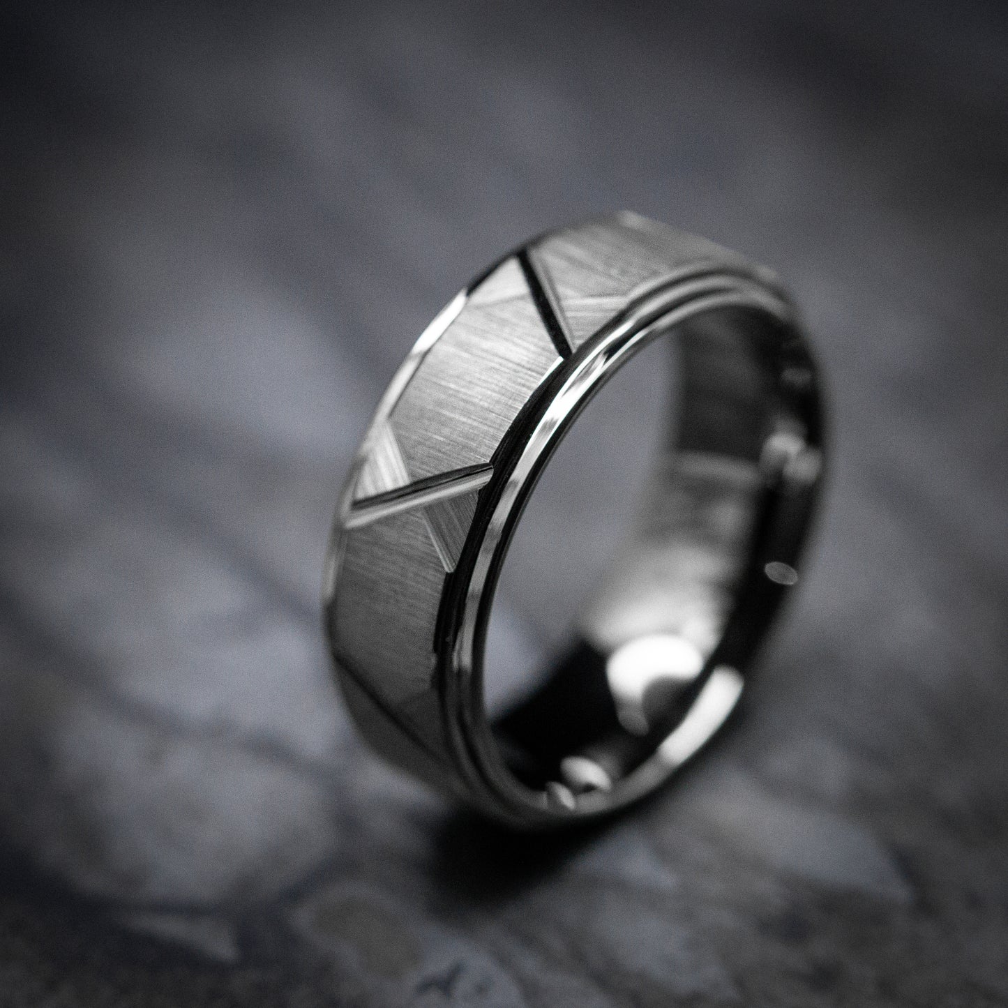 Gun Metal Tungsten Ring with Geometric Pattern