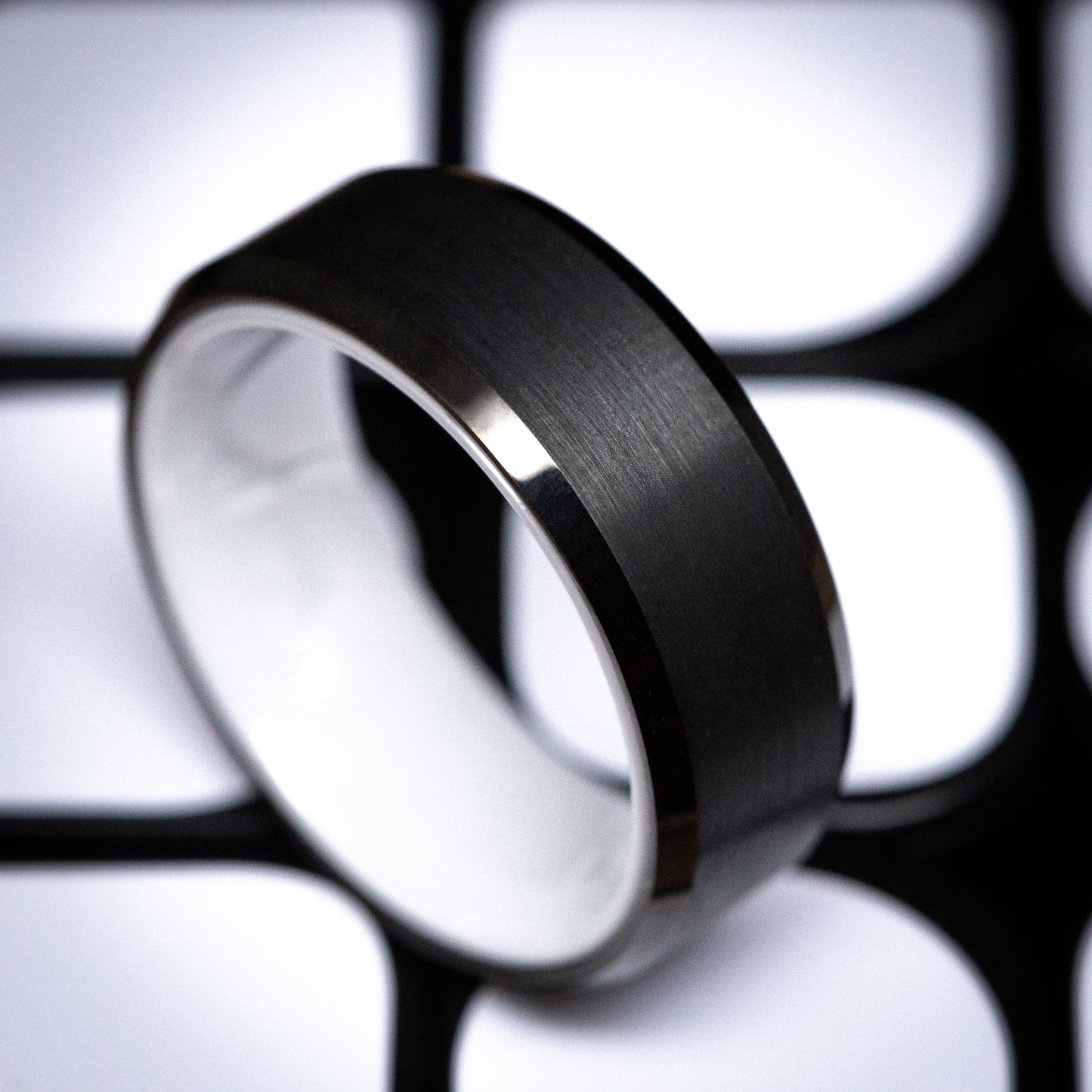 Black Tungsten Ring with White Ceramic Sleeve