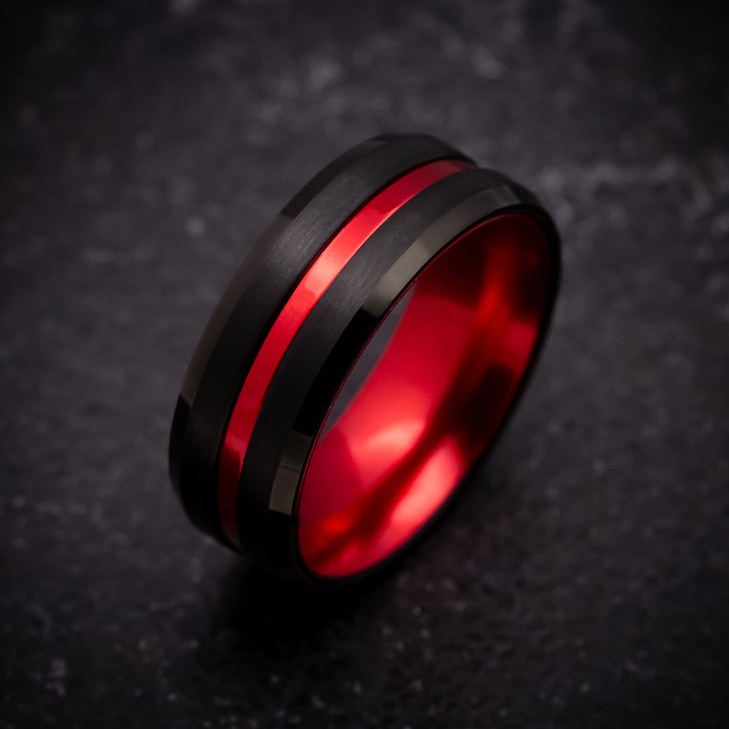 Black Tungsten Ring with Anodized Red Accents