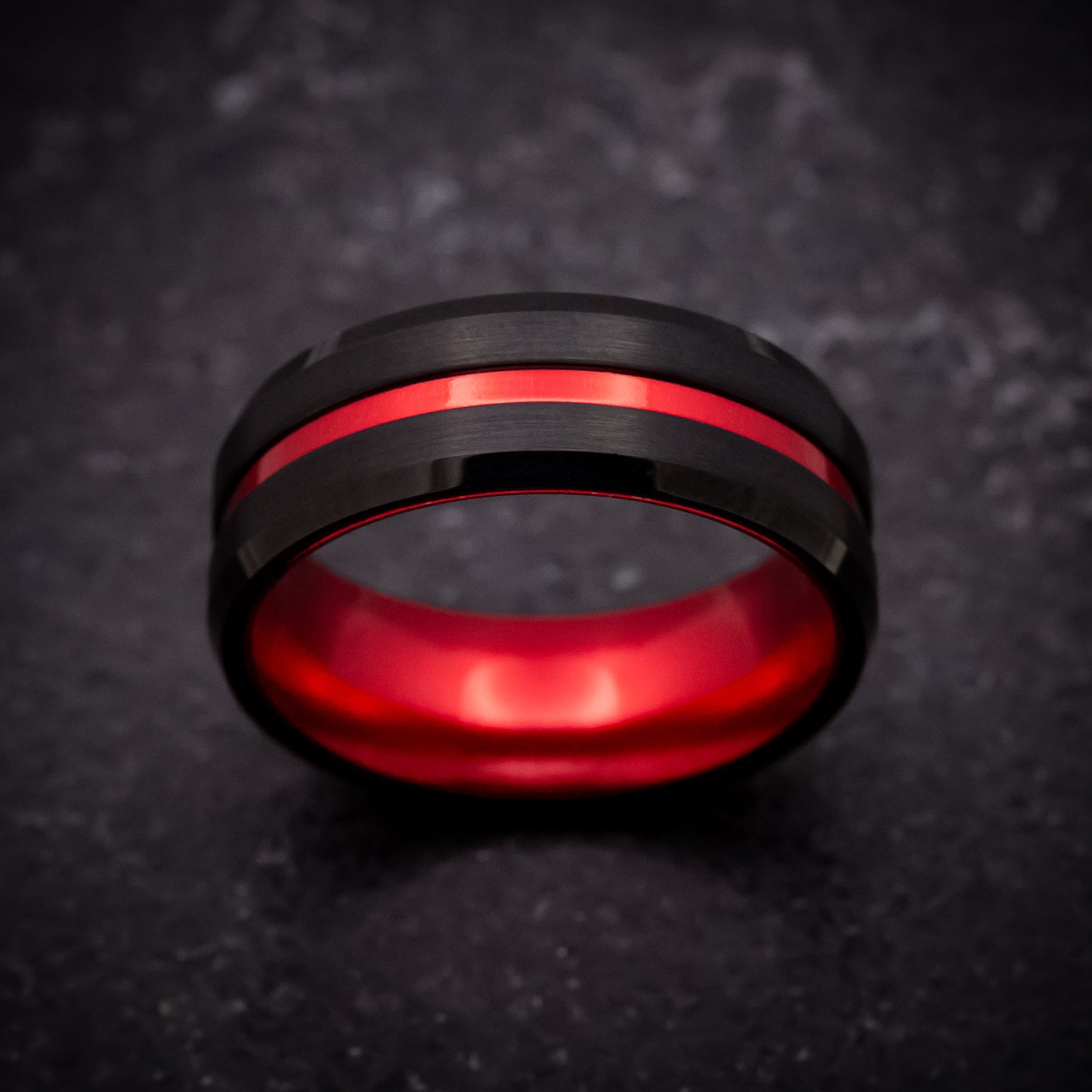 Black Tungsten Ring with Anodized Red Accents