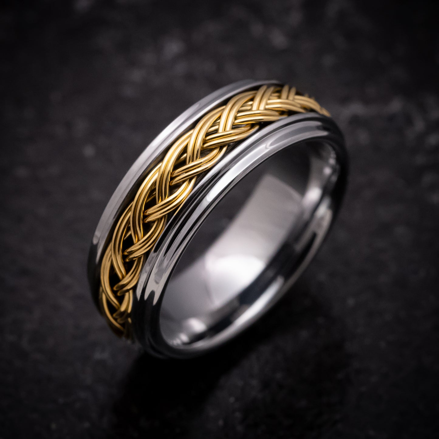 Tungsten Ring with Yellow Gold Braided Inlay