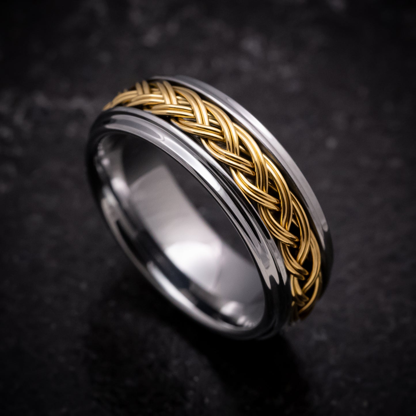 Tungsten Ring with Yellow Gold Braided Inlay