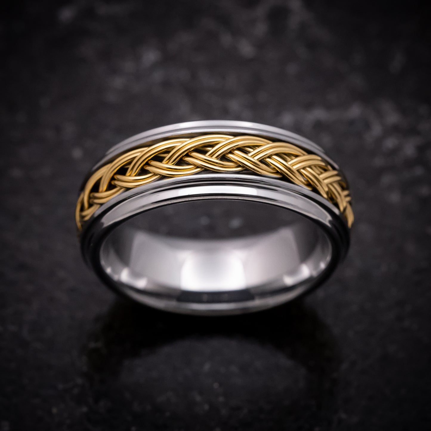 Tungsten Ring with Yellow Gold Braided Inlay