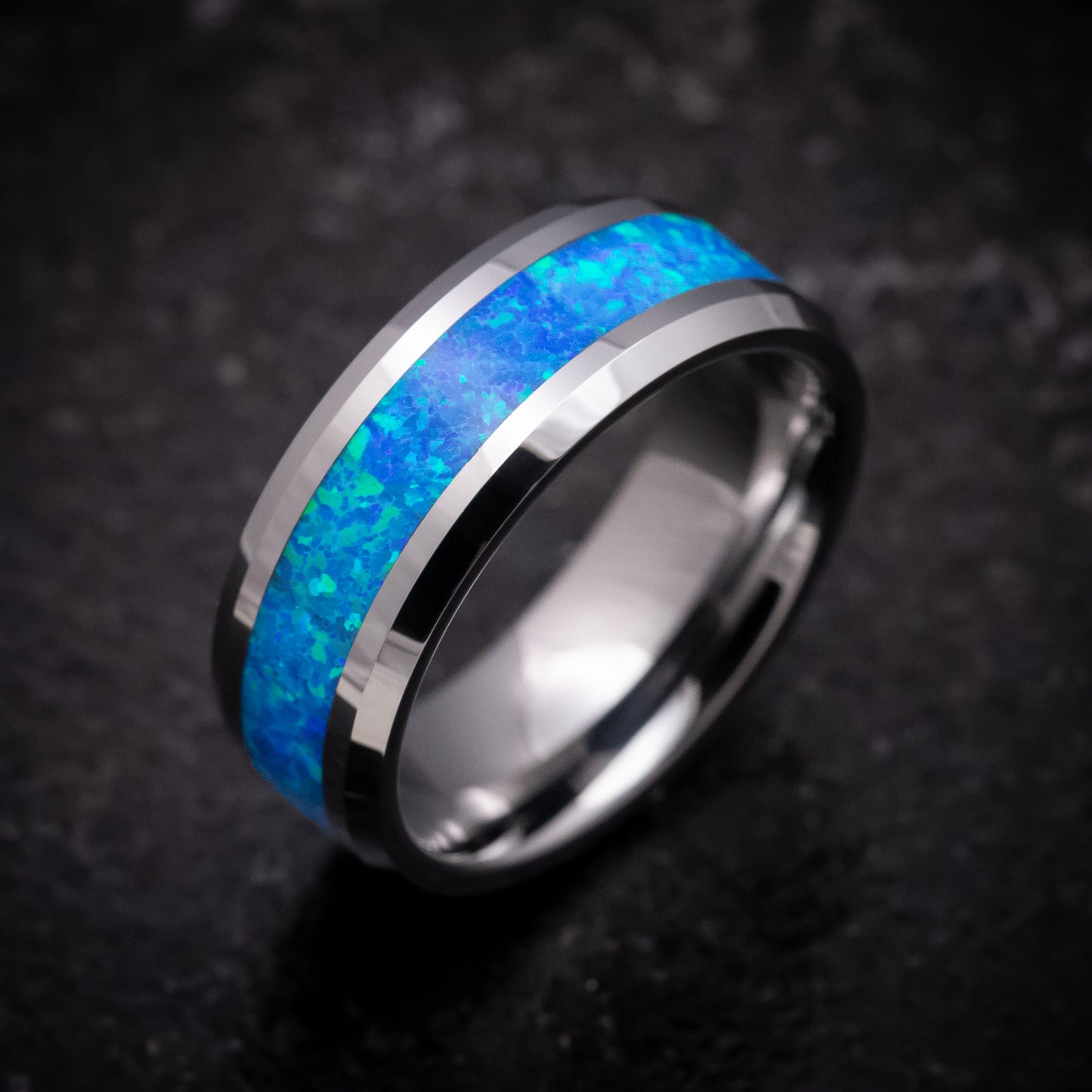 Tungsten Ring with Opal Inlay