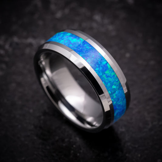 Tungsten Ring with Opal Inlay