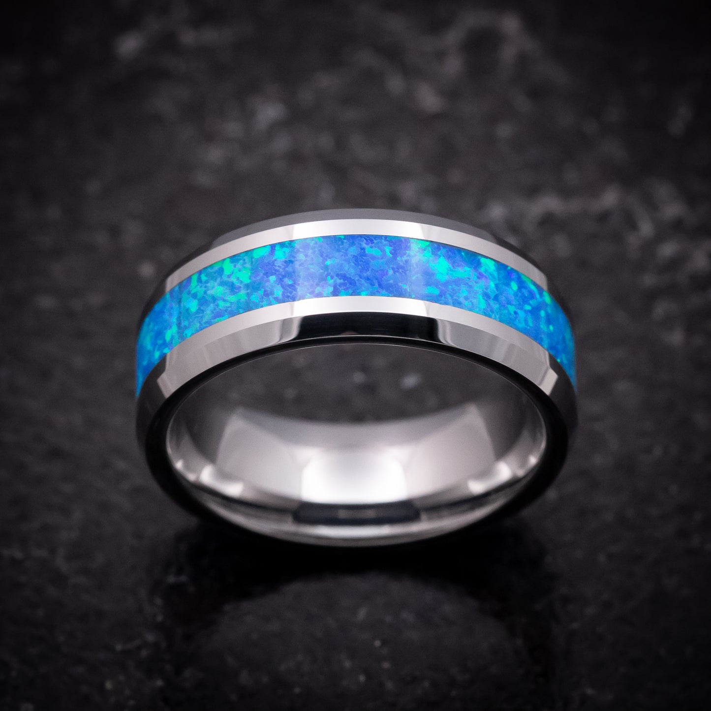 Tungsten Ring with Opal Inlay