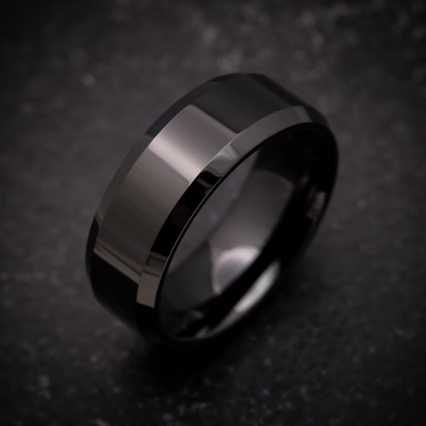 Black Tungsten Beveled Ring