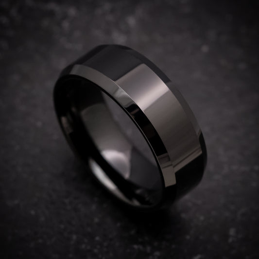 Black Tungsten Beveled Ring