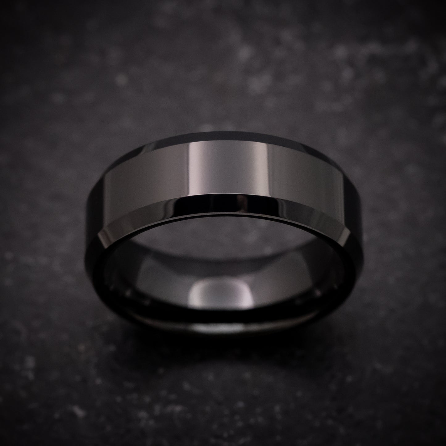 Black Tungsten Beveled Ring