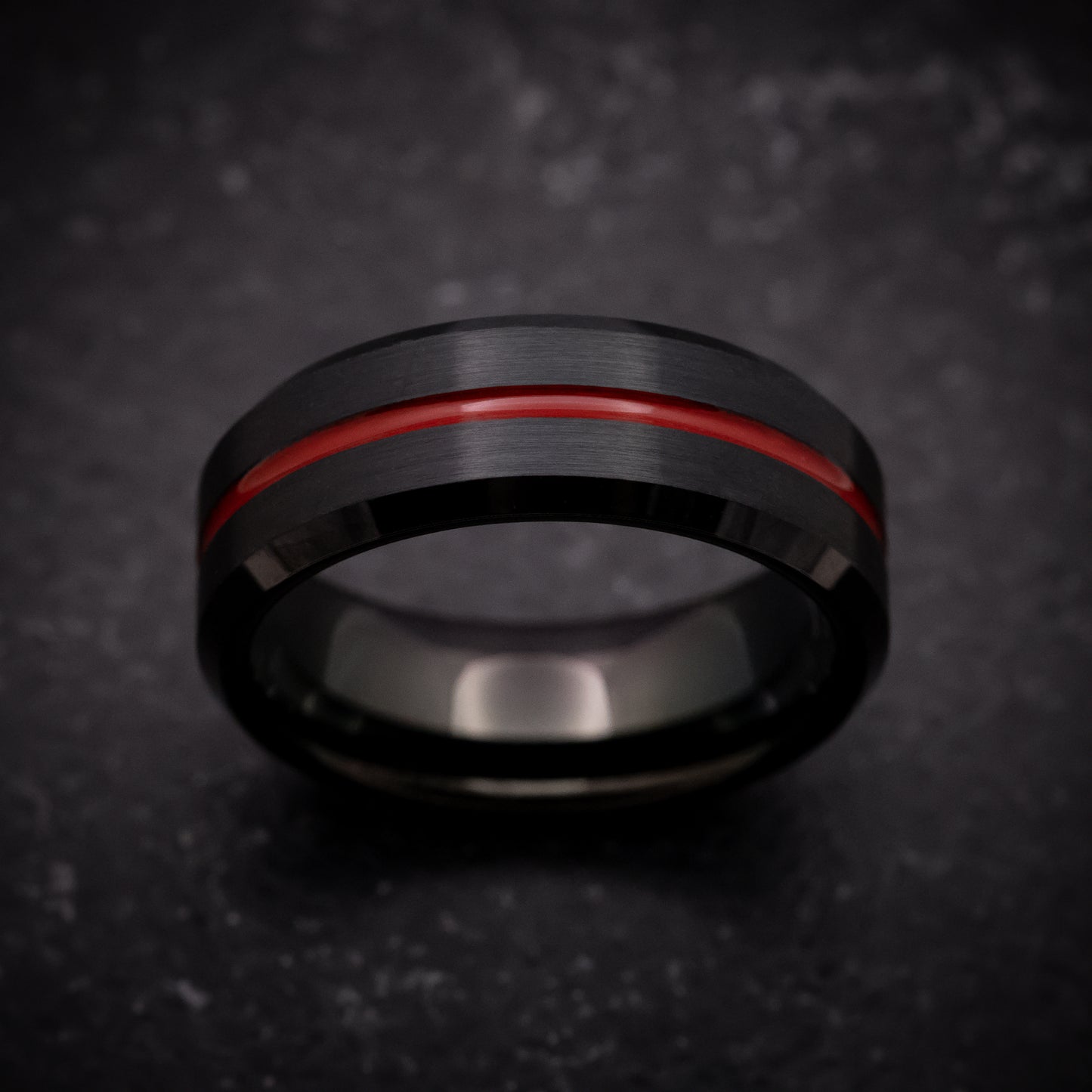 Black Tungsten Ring with Red Line Inlay