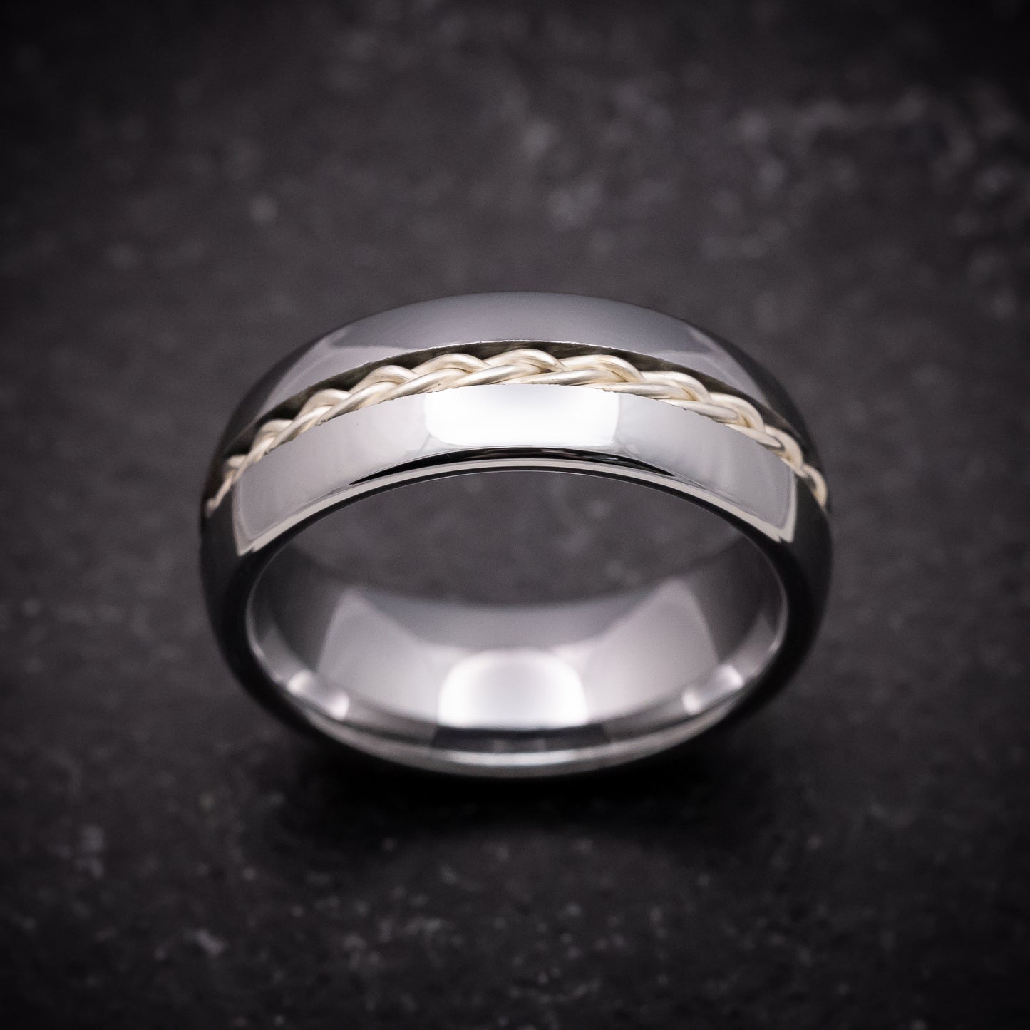 Tungsten Ring with Silver Rope Inlay