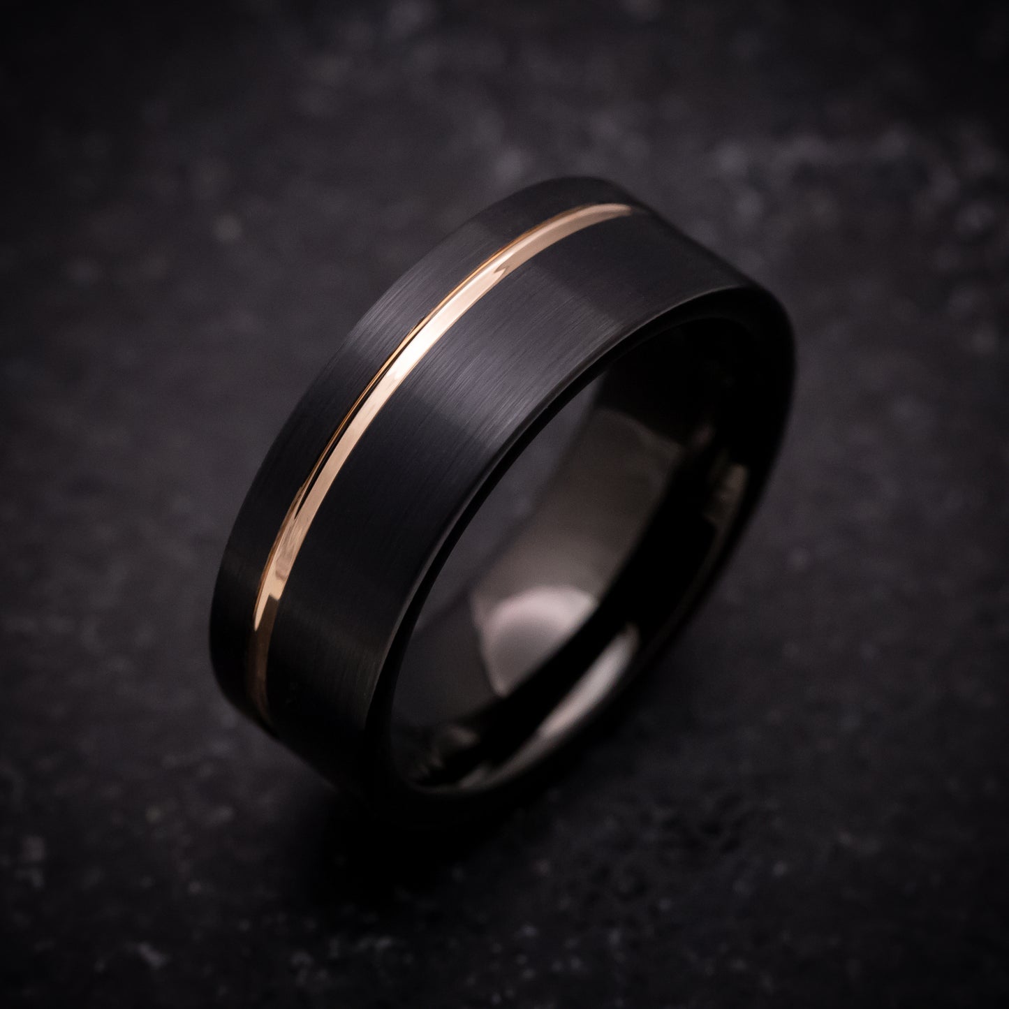 Black Tungsten Ring with Rose Gold Inlay