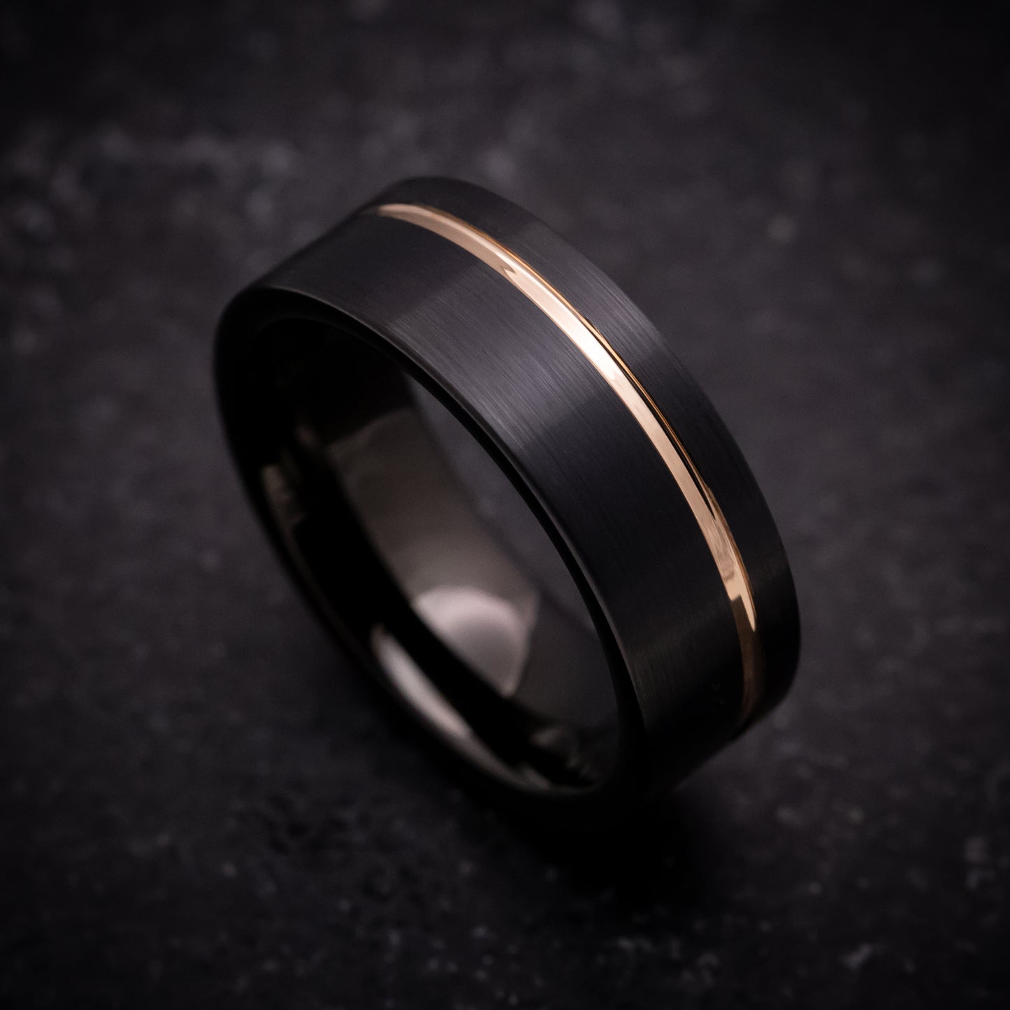 Black Tungsten Ring with Rose Gold Inlay