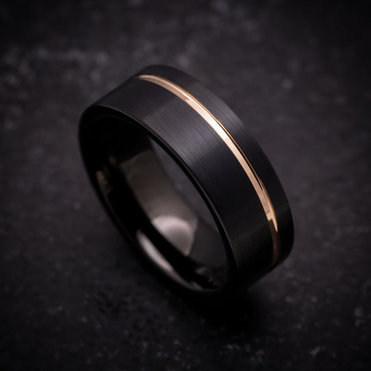 Black Tungsten Ring with Rose Gold Inlay