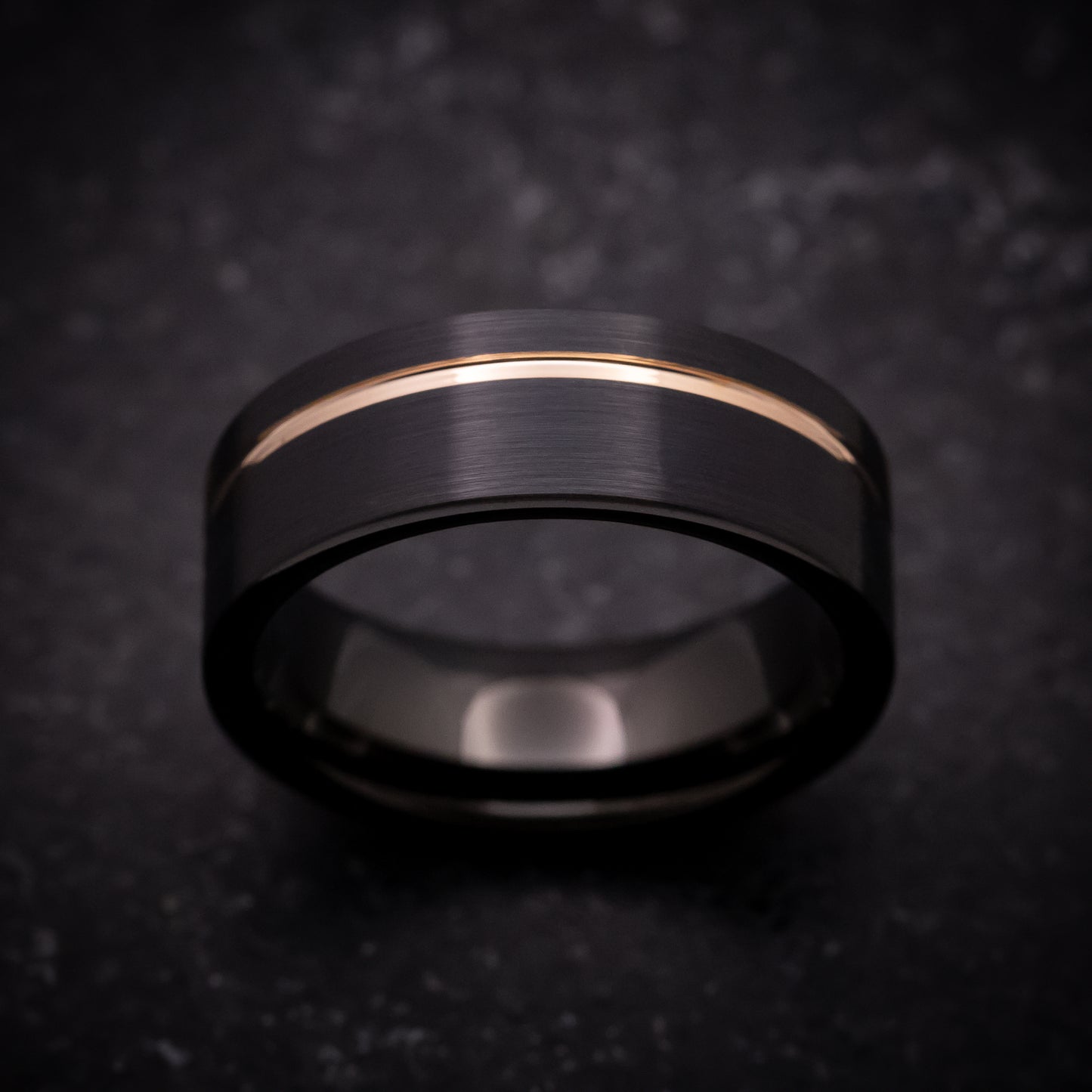 Black Tungsten Ring with Rose Gold Inlay