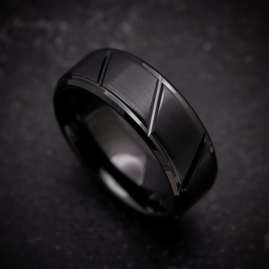 Black Tungsten Ring with Geometric Pattern