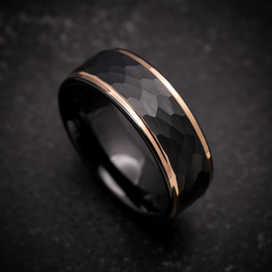 Black Tungsten Ring with Rose Gold Edges