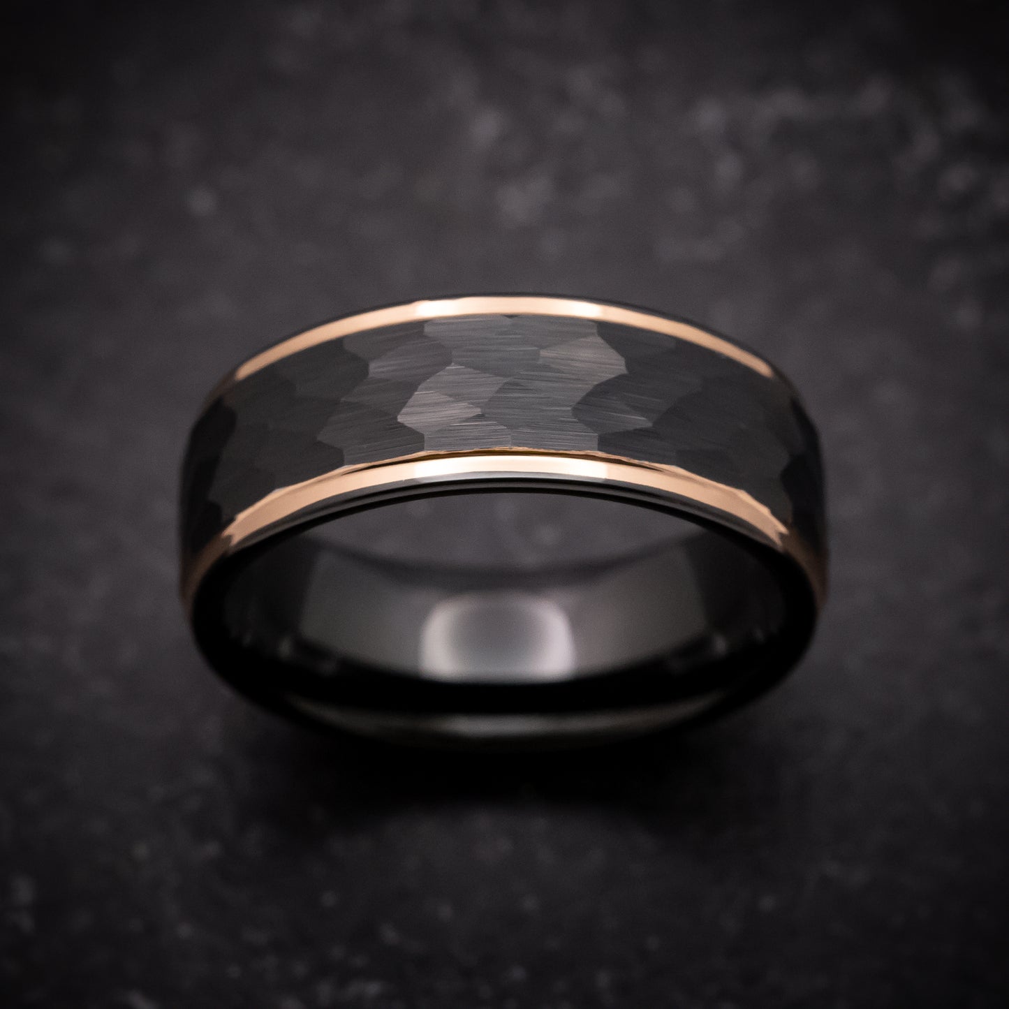 Black Tungsten Ring with Rose Gold Edges