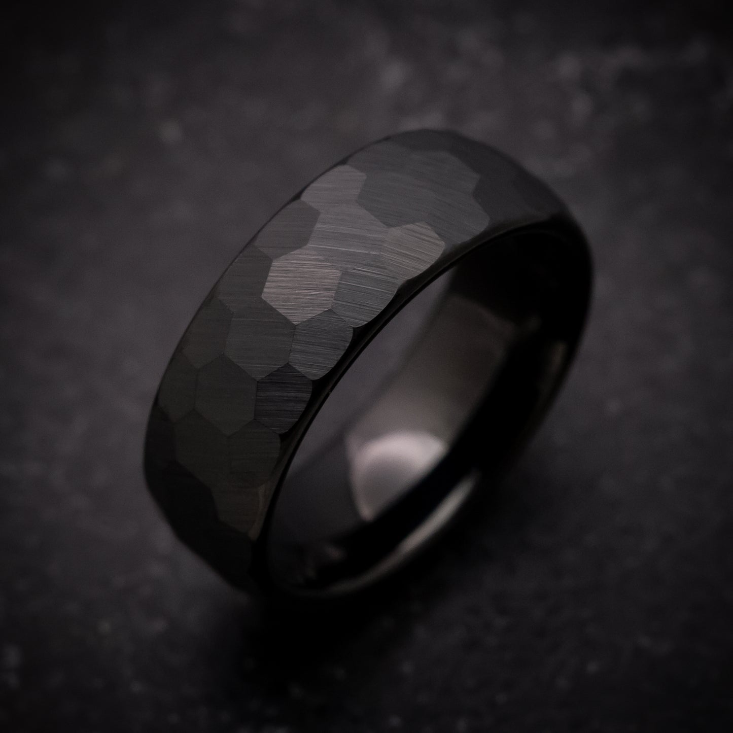 Black Tungsten Ring with Rock Hammer Finish