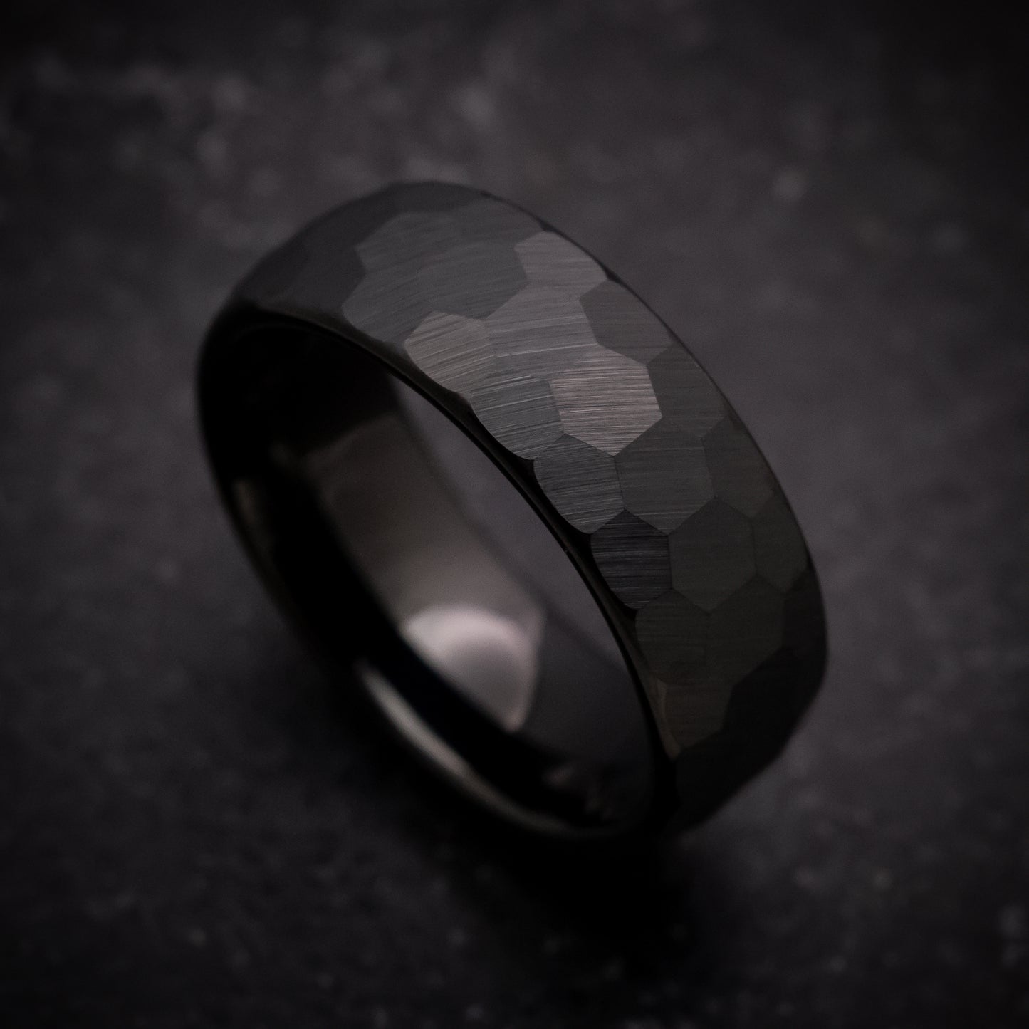 Black Tungsten Ring with Rock Hammer Finish