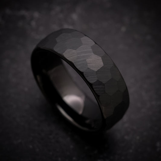 Black Tungsten Ring with Rock Hammer Finish