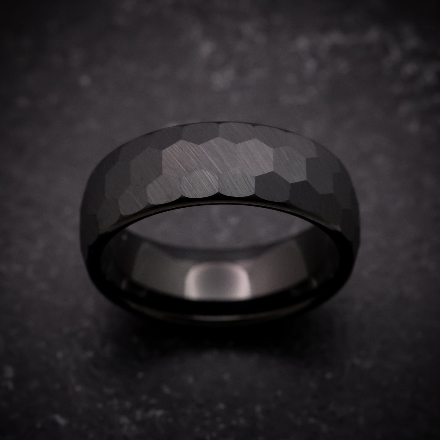 Black Tungsten Ring with Rock Hammer Finish