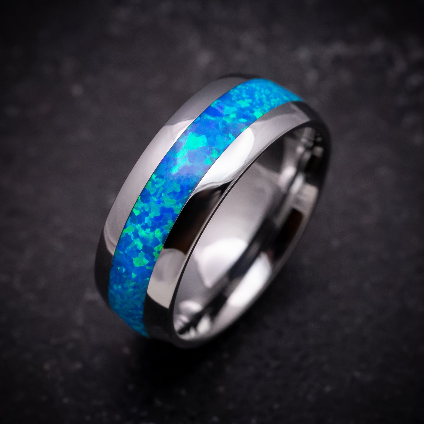 Tungsten Ring with Opal Inlay