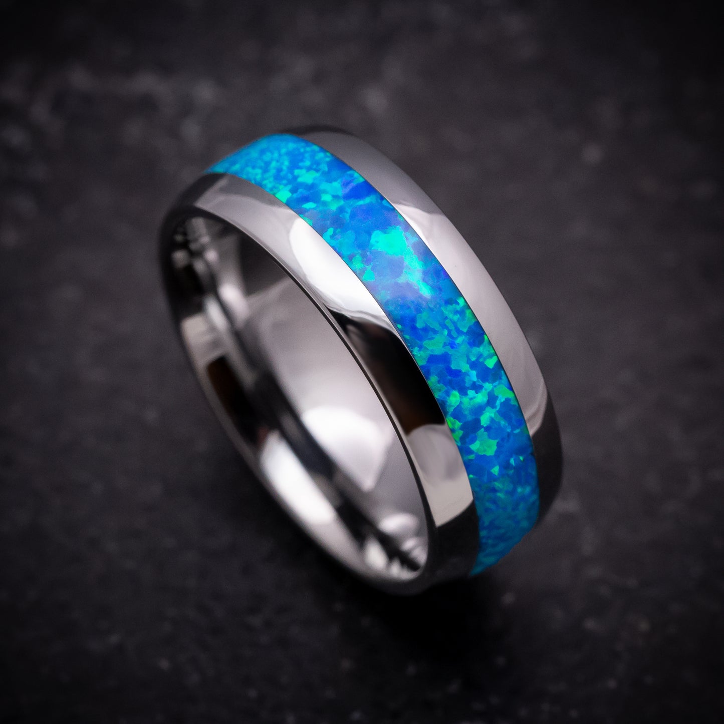 Tungsten Ring with Opal Inlay