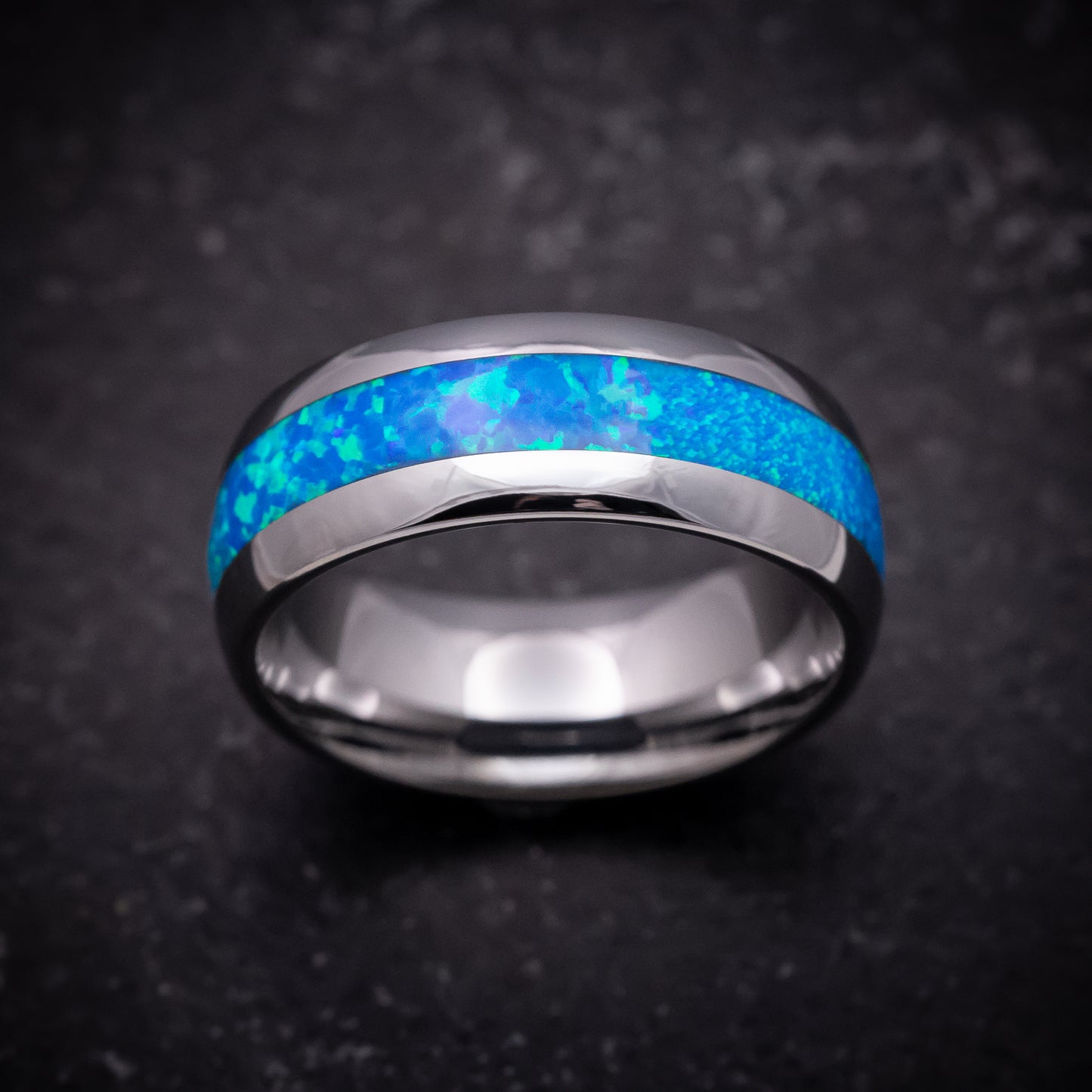 Tungsten Ring with Opal Inlay