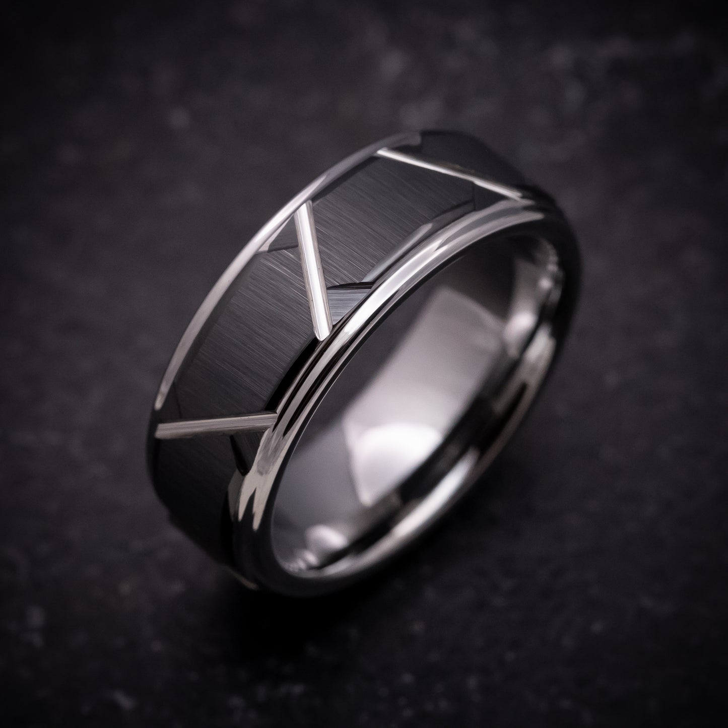 Tungsten and Black Tungsten Geometric Pattern Ring