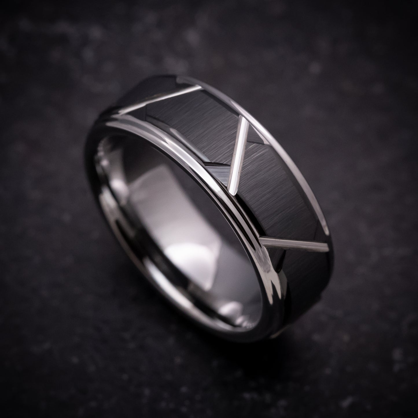 Tungsten and Black Tungsten Geometric Pattern Ring