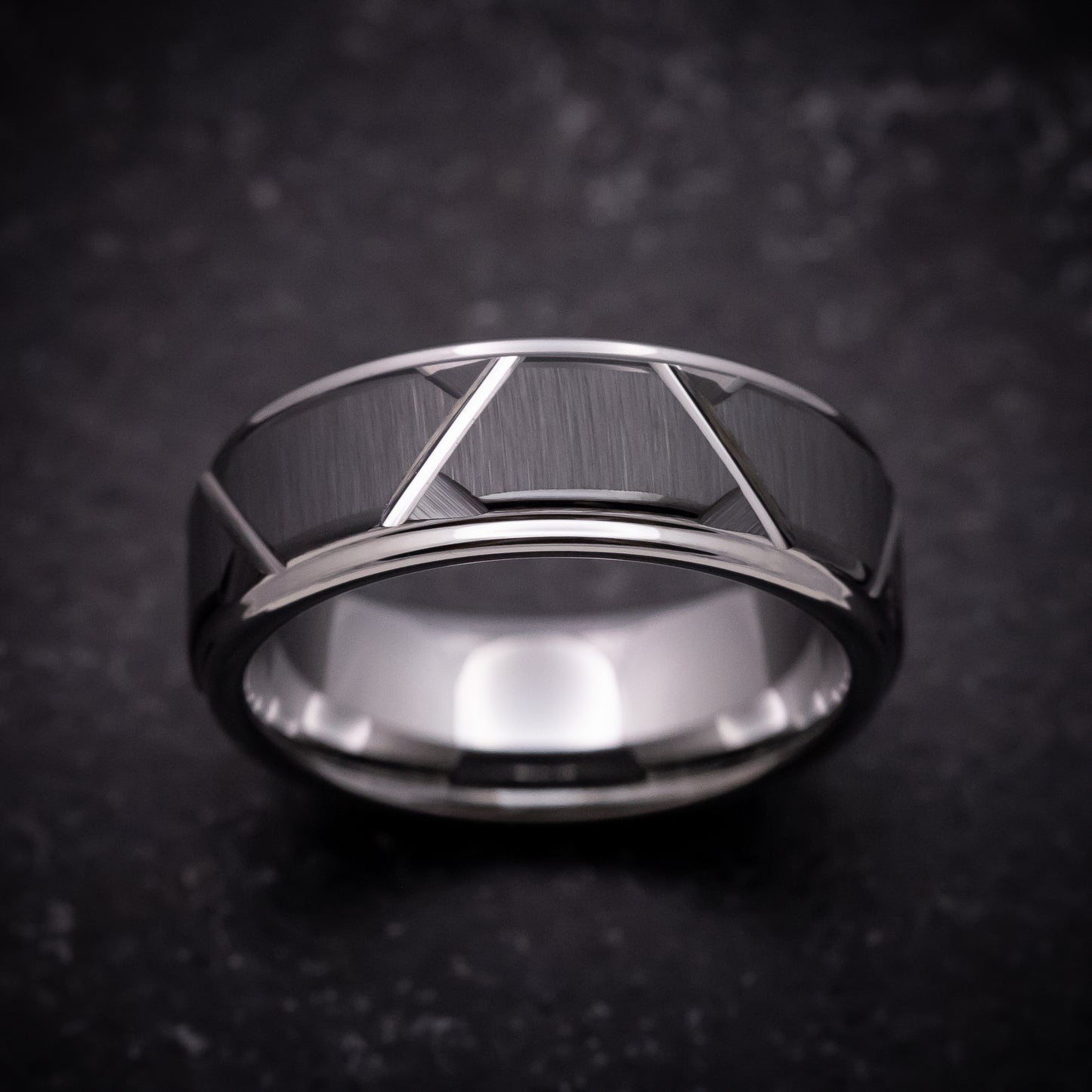 Tungsten and Black Tungsten Geometric Pattern Ring