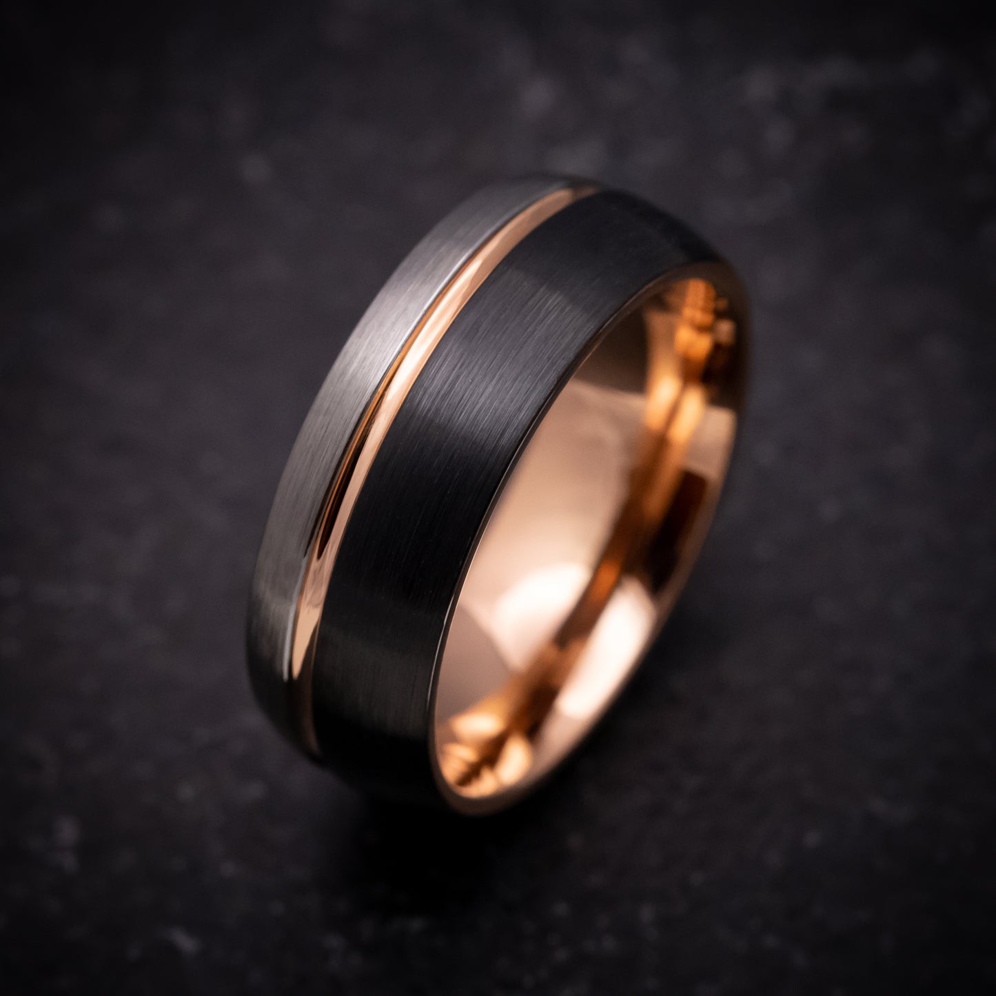 Rose Gold and Black Tungsten Tri-Tone Ring