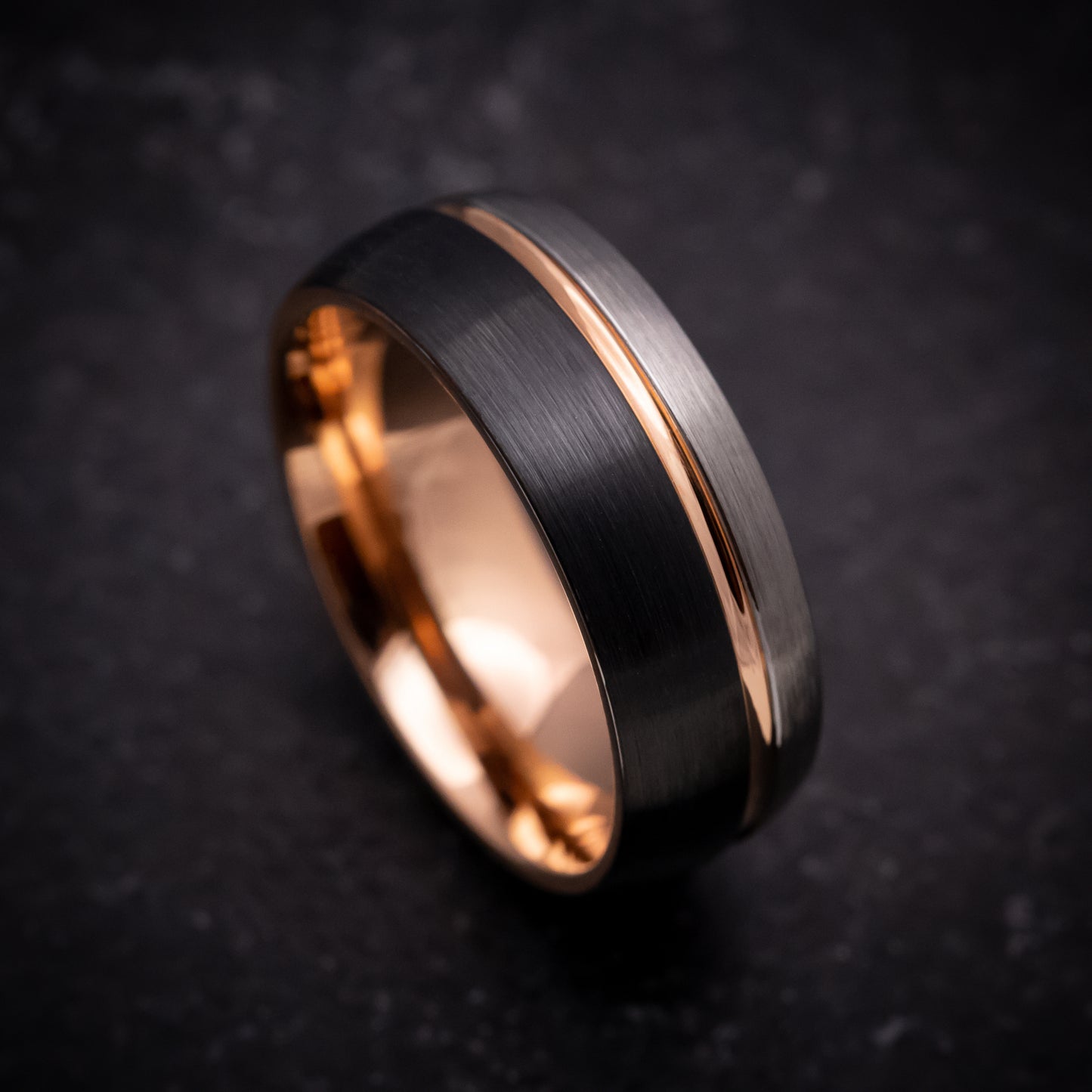 Rose Gold and Black Tungsten Tri-Tone Ring