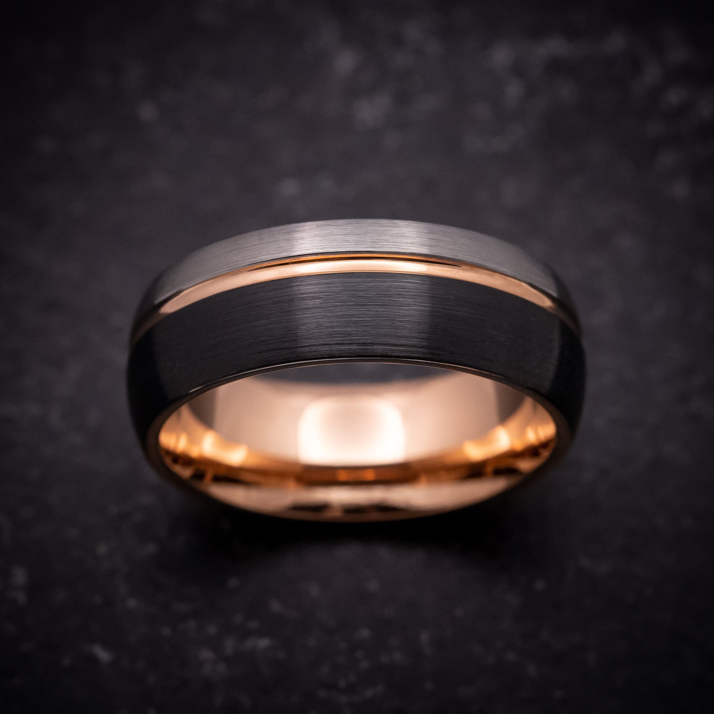 Rose Gold and Black Tungsten Tri-Tone Ring