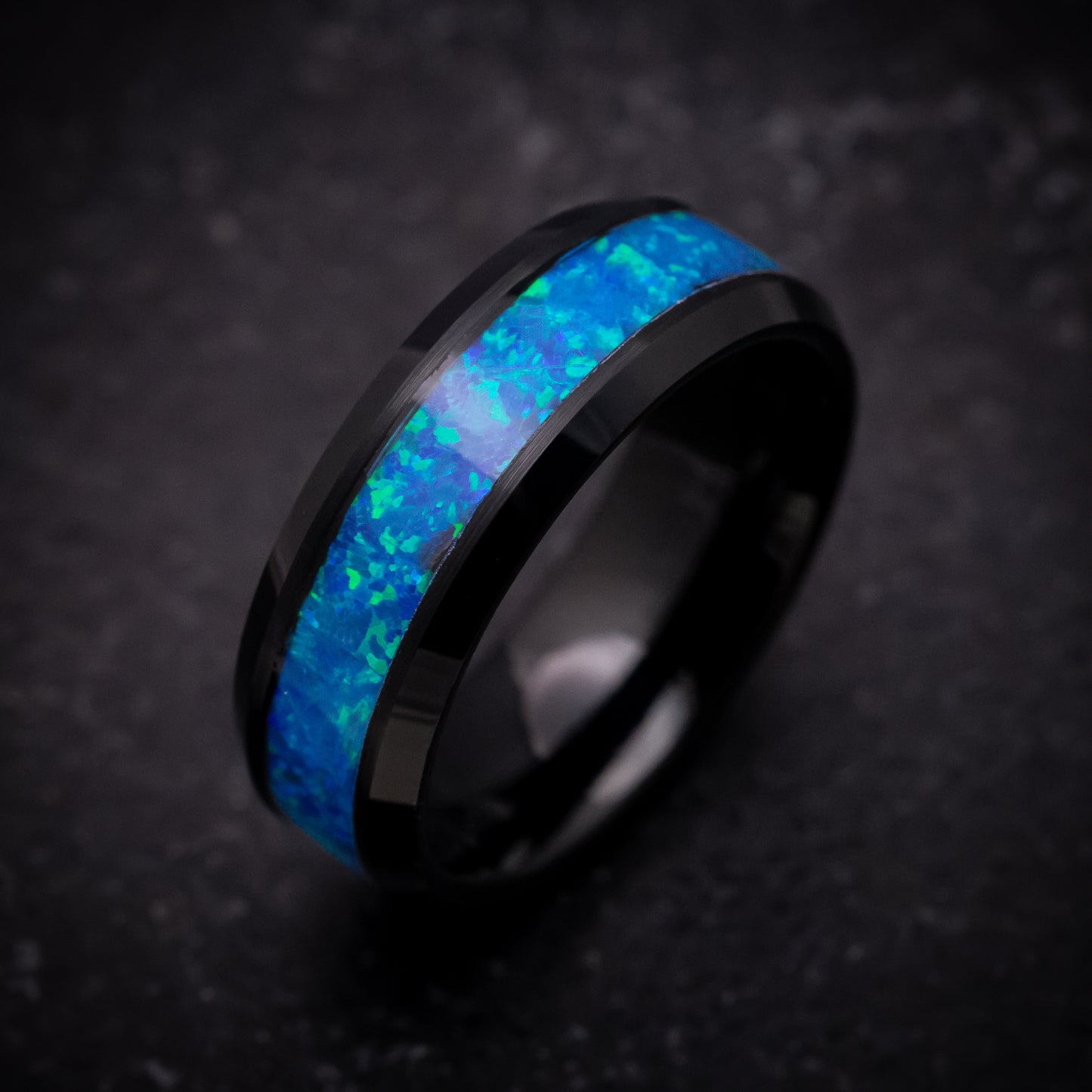 Black Tungsten Ring with Opal Inlay