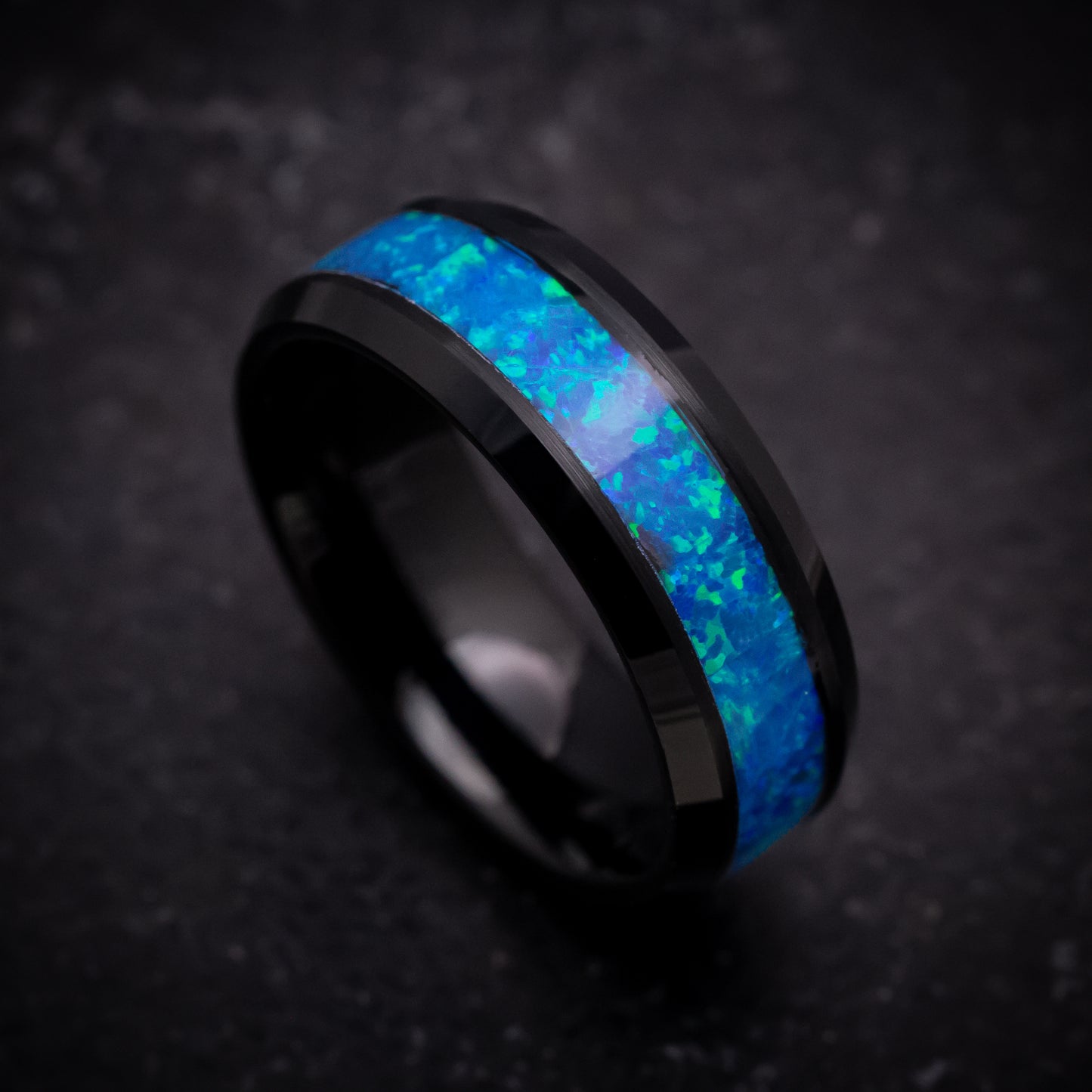 Black Tungsten Ring with Opal Inlay