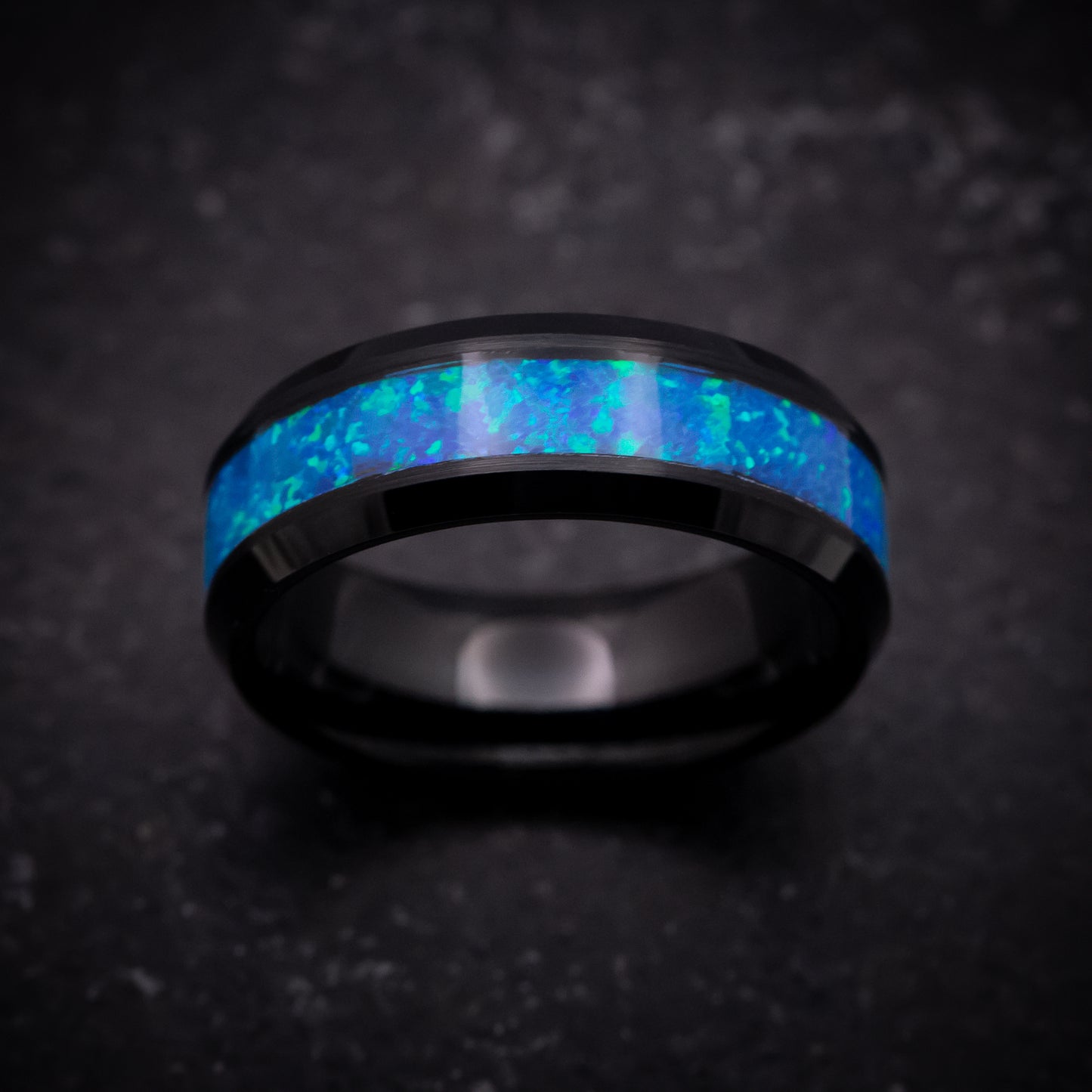 Black Tungsten Ring with Opal Inlay