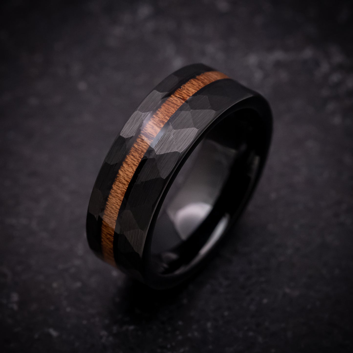 Black Tungsten Ring with Hawaiian Koa Wood Inlay