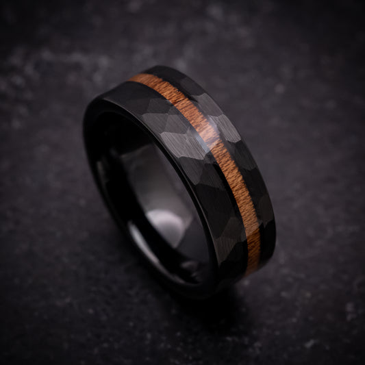 Black Tungsten Ring with Hawaiian Koa Wood Inlay