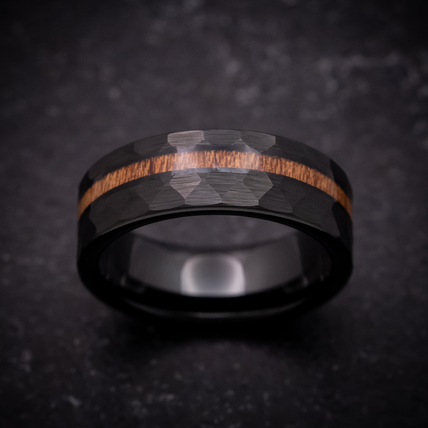 Black Tungsten Ring with Hawaiian Koa Wood Inlay