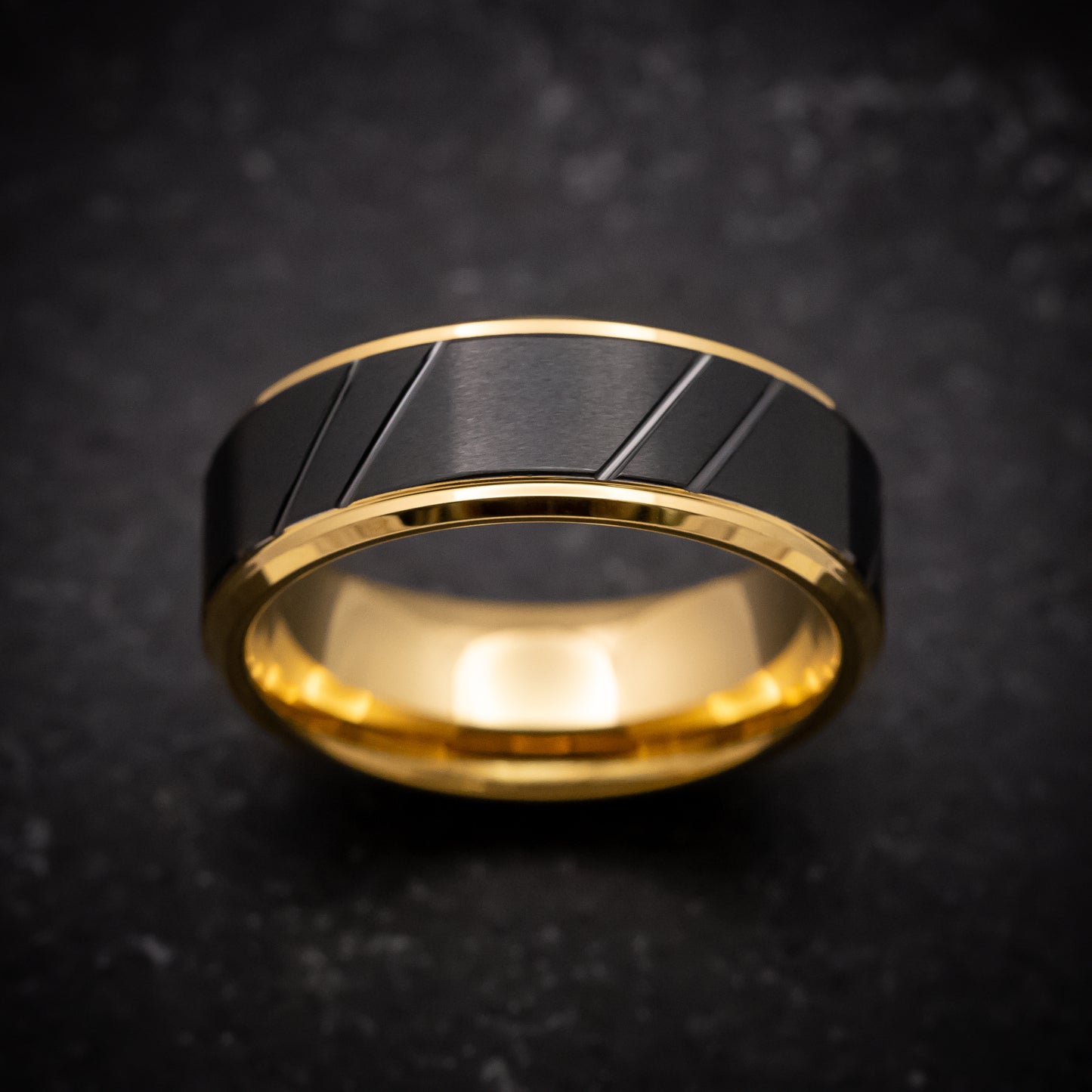 Yellow Gold Tungsten Ring with Black Tungsten Inlay